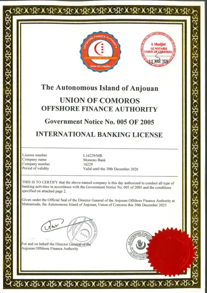 International Banking License No. L16229/MB, first page